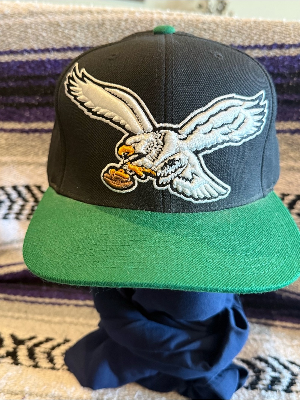 Philadelphia Eagles Hat Cap Mitchell/Ness SnapBack LARGE LOGO Vintage NFL Black